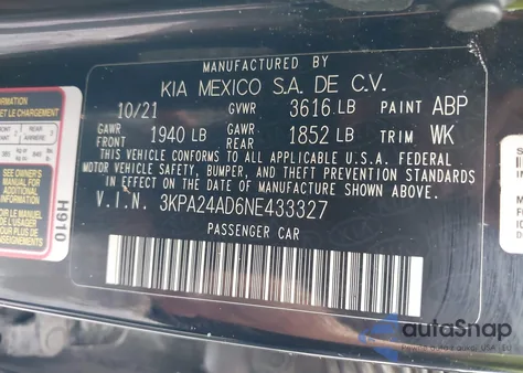 2022 Kia Rio S from USA, damaged, VIN 3KPA24AD6NE433327